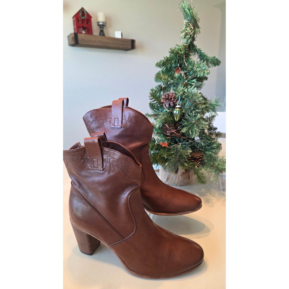 ALBERTO FERMANI Cognac Leather Ankle Boots Made in‎ Italy Women's Size 9.5
